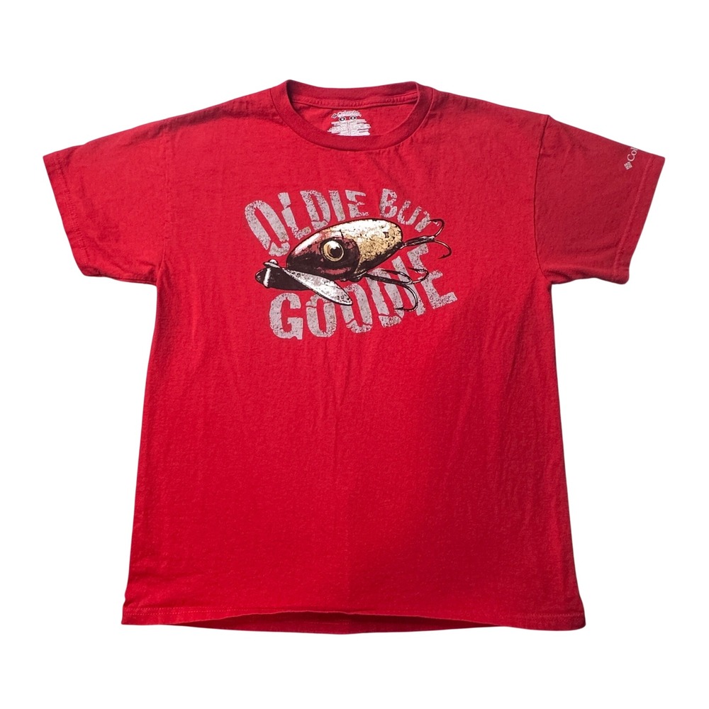 Columbia T-Shirt Mens M‎ Red Oldie But Goodie Fishing Lure Graphic Short Sleeve